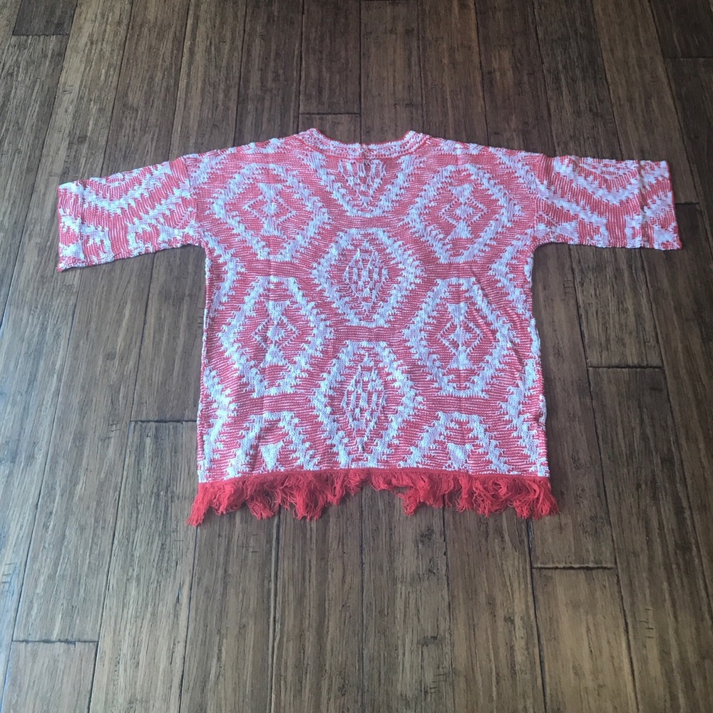 Tribal Print Red Fringe Open Cardigan - Picture 4 of 6